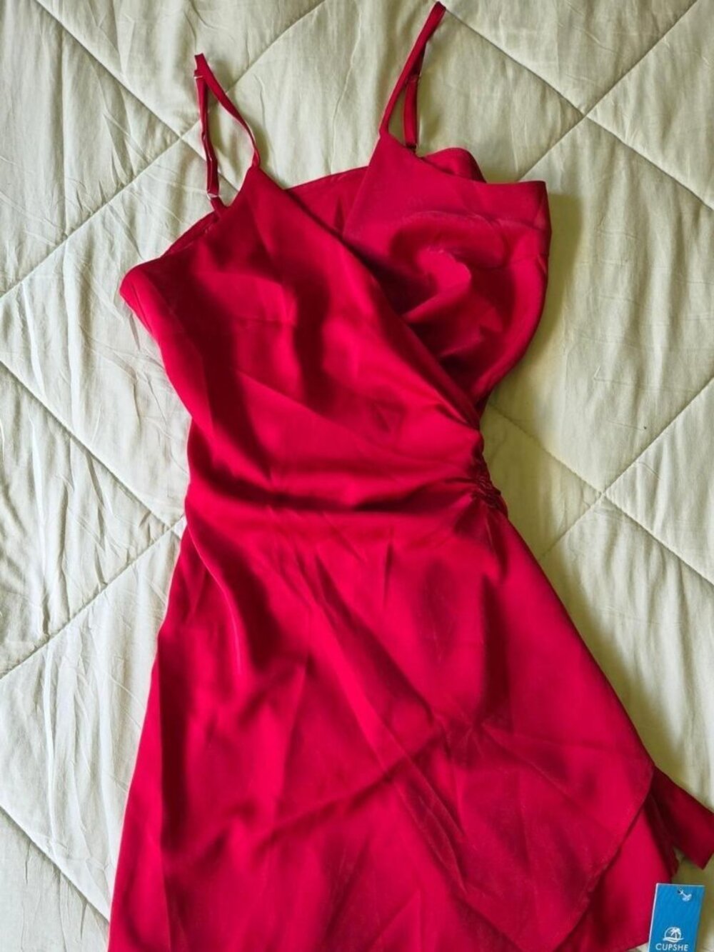 CUPSHE Red Mini Dress Wrap Style V-Neck - Picture 2 of 7